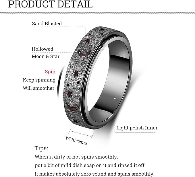Anxiety Relief Spinner Ring - Stainless Steel Fidget Ring for Women & Men