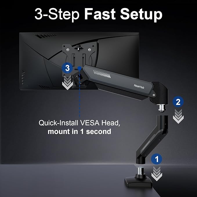 Single Monitor Mount Arm for 13-32" Up 22 lbs Screens | VESA 75x75/100x100 | Clamp/Grommet Base | Cable Management | Space Saving Desk Setup,180° Swivel, Tilt +90° to -45°, 360°Rotation