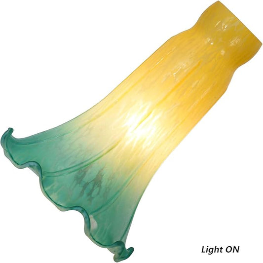 Bieye LS17 Lily Flower Blown Glass Lampshade (Yellow Cyan, Opening I.D. 1.26" x O.D. 1.5")