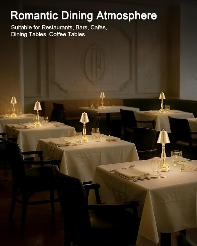 UMEXUS Small LED Cordless Table Lamp, Battery Operated Rechargeable Lamp for Restaurant Dinner, Portable 3-Way Dimmable Touch Light Vintage Metal Night Light for Bar Dining Room Bedside Patio Outdoor