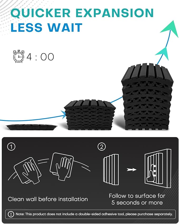 24Packs Curved Sound Proof Foam Panels for Walls, 2" Acoustic Panels Sound Absorbing Dampening, Soundproofing Noise Reducing Cancelling Treatments for Home Office Recoding Studio Decor, 2x12x12 Black