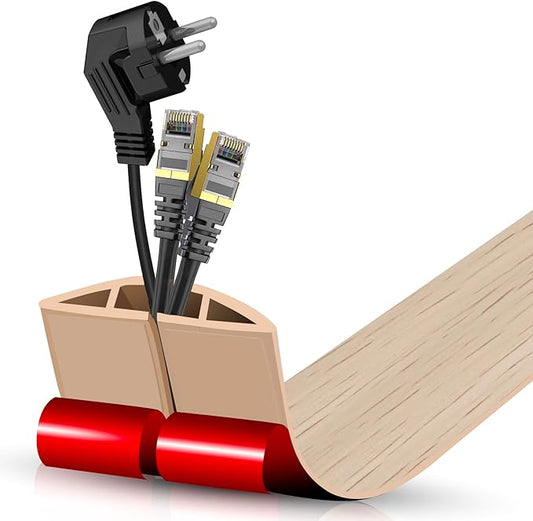 Floor Cord Cover Self Adhesive Cord Hider,3.3FT Cable Management, Extension Strip Protector for Wires, Prevent Cable Trips for Offices, Gyms, Exhibitions Cavity:0.51"(W) x 0.3"(H) Yellow Wood