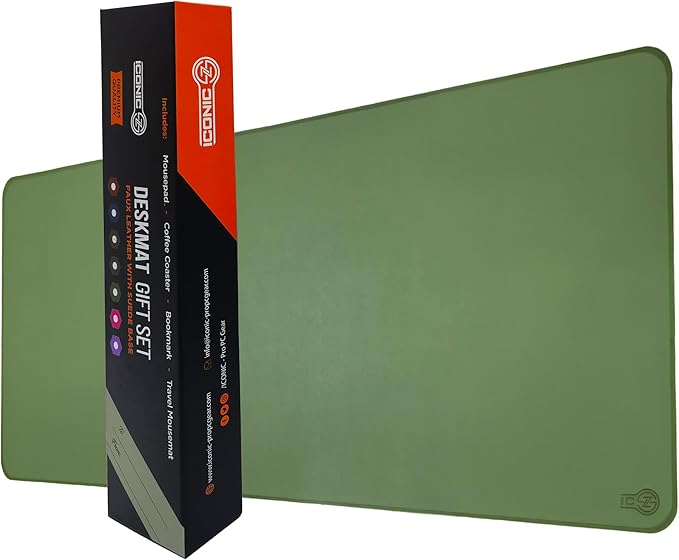 PU Leather Desk Mat| Premium Mouse Pad with Bonus Coaster | Stylish, Durable, Waterproof Mouse Pad for Office & Home (Green, XXL - PU Gift Set)