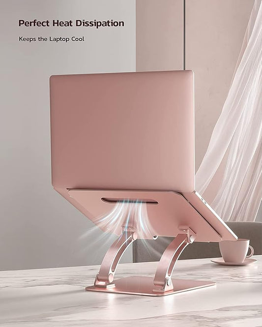 Nulaxy Fully Adjustable Laptop Stand for Desk, Dual Foldable Aluminum Computer Riser with Heat-Vent, Ergonomic Notebook Holder Portable Office Accessories Compatible with All 10-17" Laptops, Pink