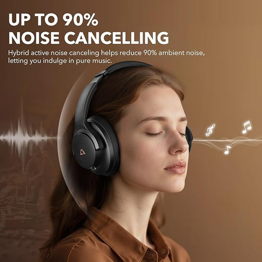 1Mii Y8+ Noise Cancelling Headphones Bluetooth, Wireless LDAC Hi-Res Audio, Custom EQ via App, 75H Playtime, Comfort Fit, Over Ear Headphones Foldable for Airplane Travel Home Office Black