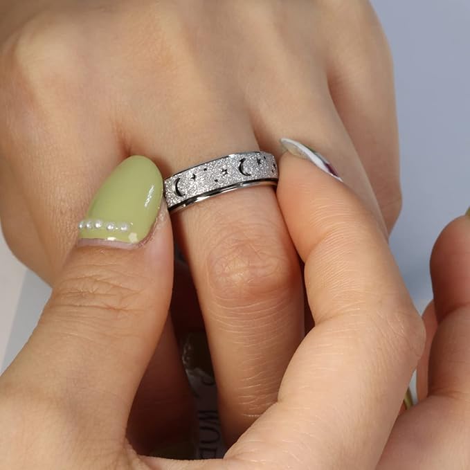 OreilleStar Anxiety Ring for Women Spinner Ring Stainless Steel Fidget Ring Fidget Toys Adults Spinner Rings Fidgit Ring Men Silver Size 8