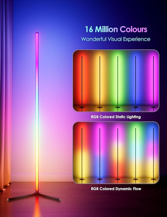 2PCS RGB Corner Floor Lamp, 64.5" RGB Color Changing Led Floor Lamp for Living Room APP and Remote Modern Light Bar with Music Sync and 16 Million Colors Dimmable Ambient Lighting for Bedroom