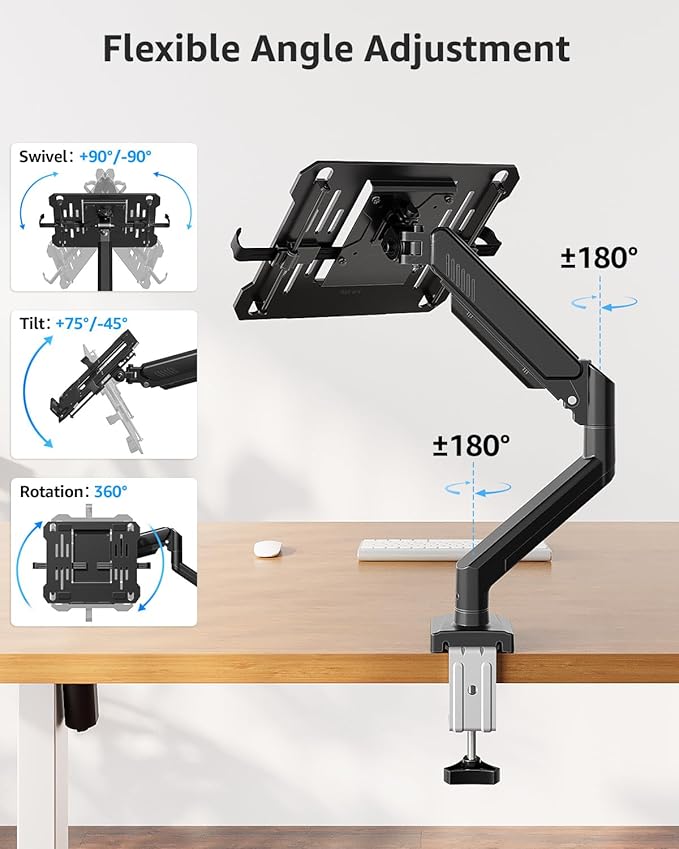 MOUNTUP Laptop Stand for Desk, 2-in-1 Monitor Mount with Laptop Tray Holds 4.4-22lbs, Adjustable Laptops Arm Mount for Max 17" Notebook & 32" Monitor, Laptops Desk Arm with Clamp/Grommet