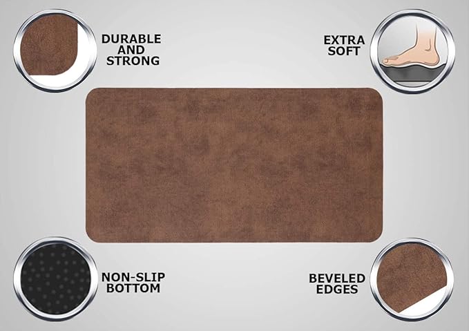 Mabel Home Anti Fatigue Floor Mat- 3 Size(20x32 & 20x39 & 24x70),16 Colors - Standing Desk Mat-Kitchen Floor Mat-Stain ResistantHome Non-Slip Bottom, Extra Soft (Coffee, 24" x 70")