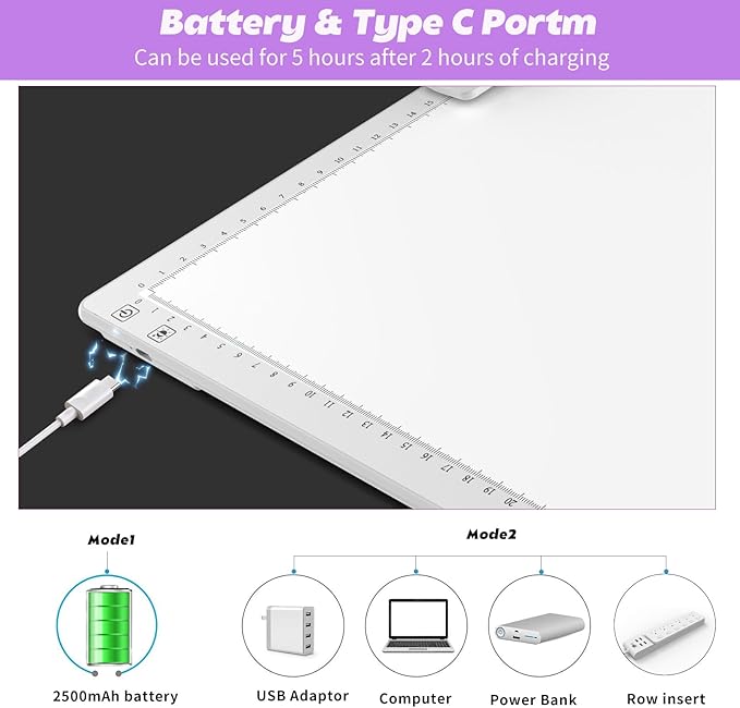 Wireless Rechargeable A3 Light Pad with Carry Bag,Diamond Art Light Board 2500mAh Battery,3 Color Temperatures and Stepless Dimming,Light Box for Tracing,Diamond Painting,Weeding Vinyl
