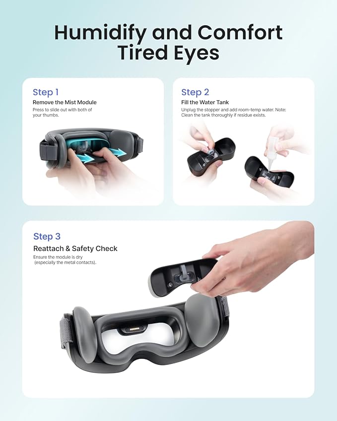 RENPHO Eyeris Caligo Eye Massager with Mist & Temple Massage, Slidable Temple Massager for Migraines, Birthday Gifts for Mom Dad Women Men Her Him, Eye Mask,Head Circumferences 21.7in to 27.5in