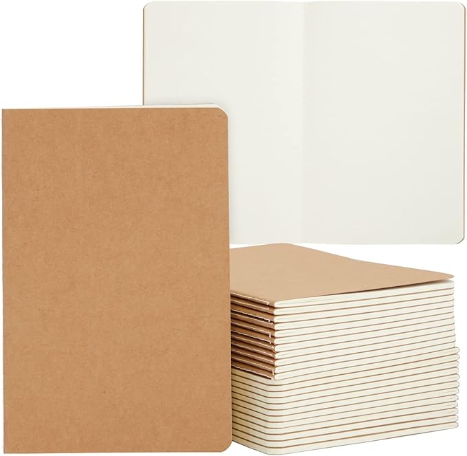 Paper Junkie Softcover Blank Notebooks - 24-Pack, A5, 60 Pages, Kraft - Sketchbooks Bulk for Sketching & Writing - Ample Pages for Journals for Writing