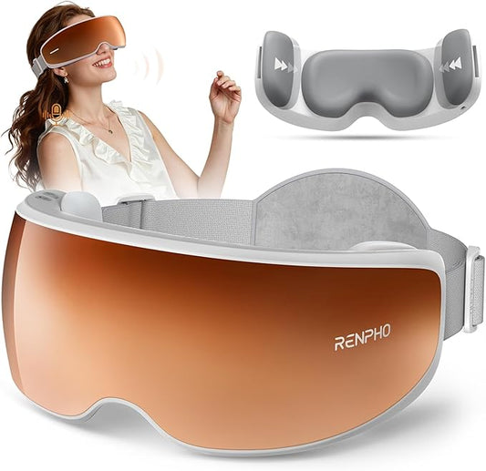 RENPHO Eyeris Calina Eye & Temple Massager for Migraines, Voice Control Smart Migraine Massager, Slidable Temple Massage Cushions, Heated Eye Mask Improve Sleep Stress Relief, Gifts for Women