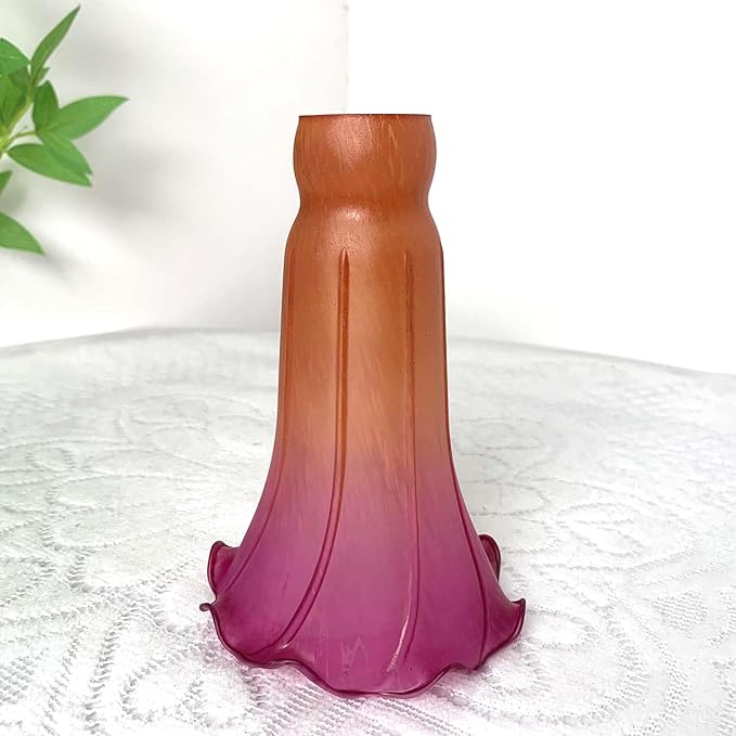 Bieye LS21 Lily Flower Blown Glass Lampshade (Orange Purple, Opening I.D. 1.26" x O.D. 1.5")