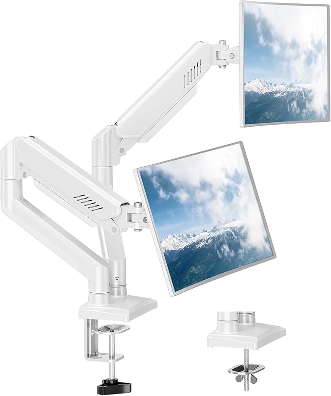 Dual Monitor Mount Fits 17 to 32 Inch Computer Screen, Dual Monitor Arm Hold 4.4-19.8lbs Each, Full Motion Monitor Desk Mounts for 2 Monitors, Gas Spring Monitor Stand, VESA Mount, Freelift