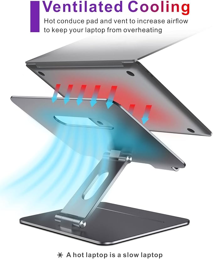 Adjustable MacBook Stand for Desk | Ergonomic Aluminum Laptop Riser with Heat-Vent, Compatible for 10-17" Laptops, Space Grey