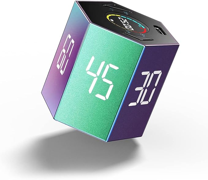 Ticktime Pomodoro Timer Cube, Hexagon Productivity Timer, Pause & Resume, Silent, Vibrate & Adjustable Sound Alert, for ADHD, Task, Work, Study, 5/15/25/30/45/60min & Custom Countdown, Purple