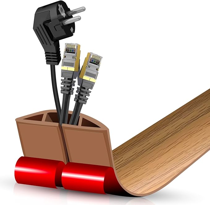 Floor Cord Cover Self Adhesive Cord Hider,3.3FT Cable Management, Extension Strip Protector for Wires, Prevent Cable Trips for Offices, Gyms, Exhibitions Cavity:0.51"(W) x 0.3"(H) Brown Wood