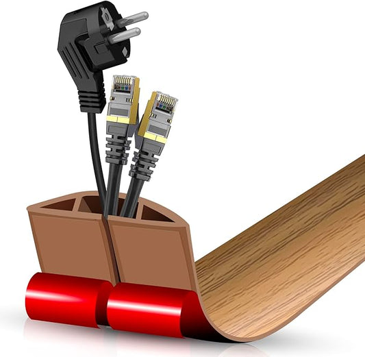 Floor Cord Cover Self Adhesive Cord Hider,3.3FT Cable Management, Extension Strip Protector for Wires, Prevent Cable Trips for Offices, Gyms, Exhibitions Cavity:0.51"(W) x 0.3"(H) Brown Wood