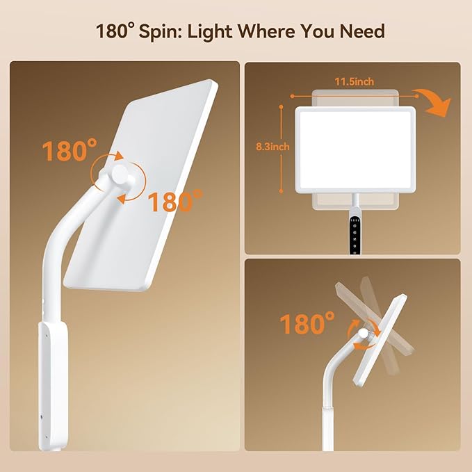 Light Therapy Lamp, 12,000 Lux Full Spectrum Sunlight Lamp, UV-Free Sun Lamp, Remote Control/4 Color Temp/5 Brightness/4 Timer & 3 Height Adjustable Floor Lamp for Home, Office & Living Room