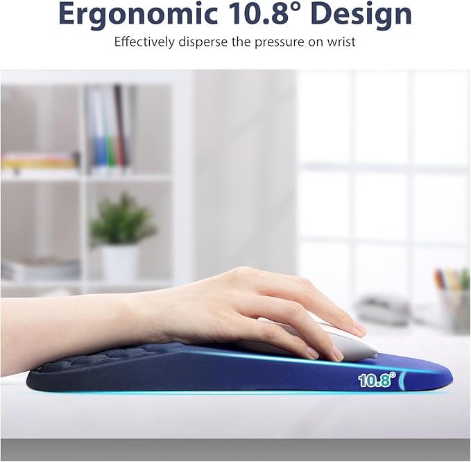 3 in 1 Ergonomic Mousepad with Wrist Rest, Gaming Keyboard Mouse Pad with Wrist Support Non-Slip Base Massage Design, Pain Relief (Blue/Black)