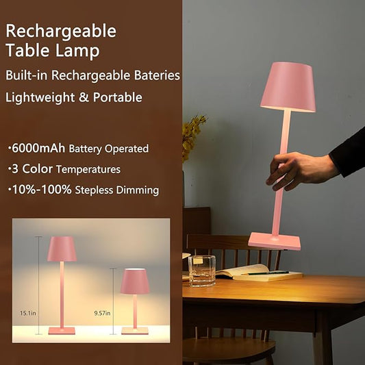 Pink Cordless Table Lamp Set of 2 for Patio Restaurant Home Dinner Dining