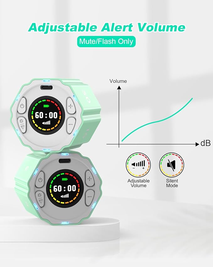 Digital Magnetic Hexagonal Timer Management Cube Timer with Customizable Alerts & Countdown - Rechargeable & Compact for Cooking, Working, Studying (Avocado Green)