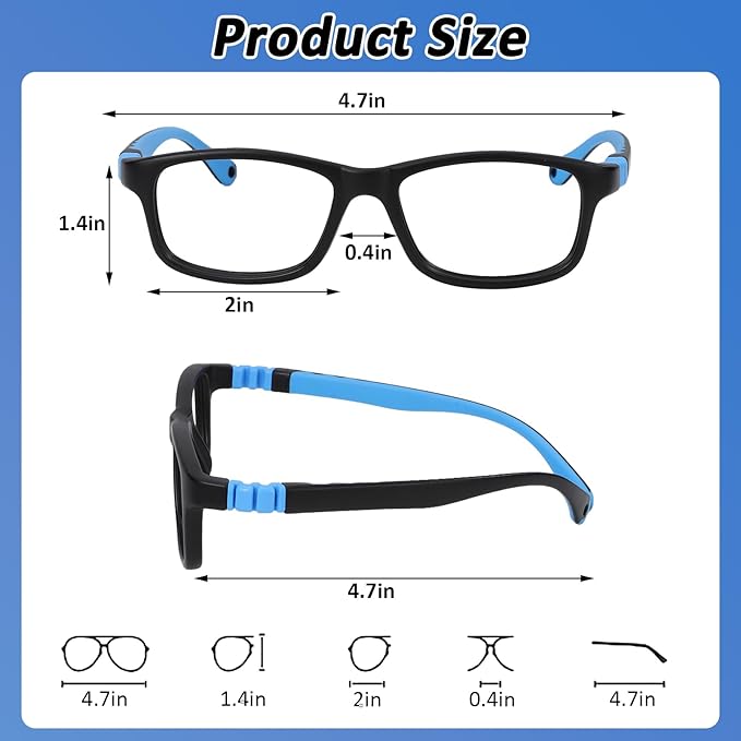 BiBiBear Toddler/Kids/Teens Glasses - Unbreakable TR90 Frame, 180° Flexible, Lightweight & Safe Glasses for Kids Age 2-15