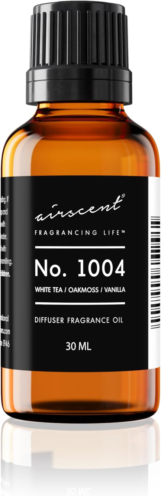 AirScent Hotel Diffuser Oil No. 1004 - Premium Fragrance Oil for Ultrasonic and Waterless Diffusers and Crafting - 30 mL, 1 fl oz Glass Bottle with Dropper - White Tea, Oakmoss and Vanilla