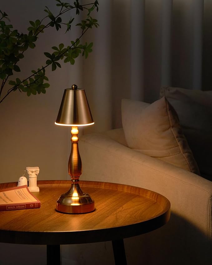 UMEXUS 2 Pack Cordless Table Lamp for Restaurant Dinner, 5200mAh Small Rechargeable Metal Desk Lamp, 3 Color Stepless Dimming, Portable Touch Bedside Night Light for Nightstand Bedroom Patio Outdoor