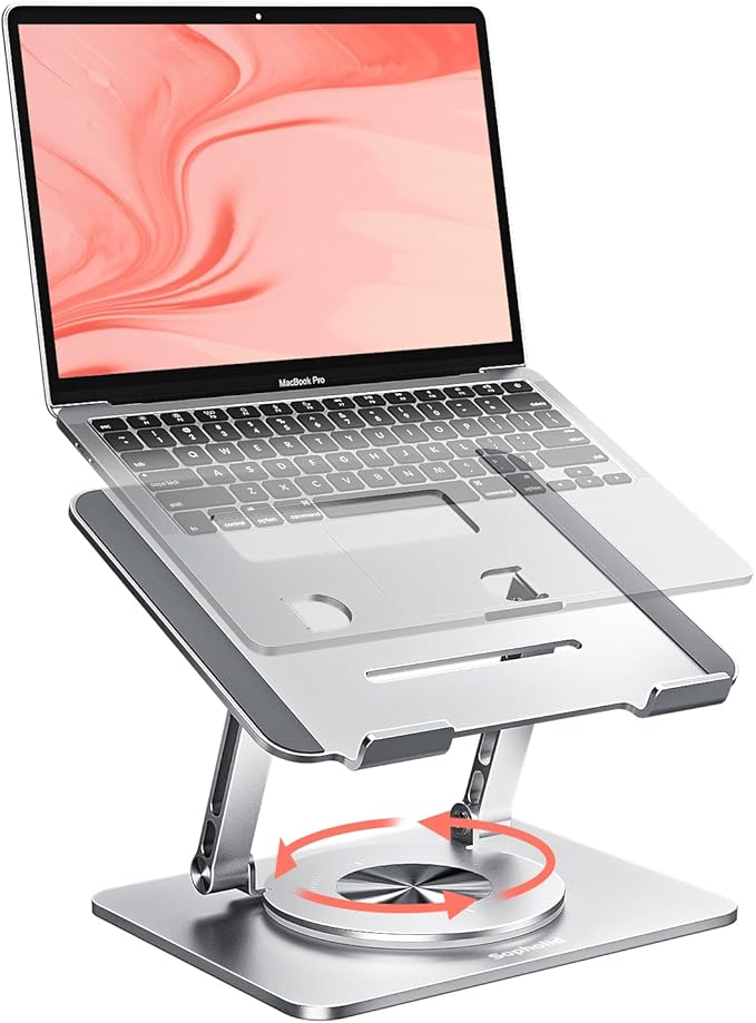 360° Swivel Laptop Stand - 2.5mm Heavy-Duty Aerospace Aluminum, Adjustable Height & Angle, Sturdy Yet Lightweight,Ergonomic Desk Mount for 10-17" MacBook/Dell/HP,Silver
