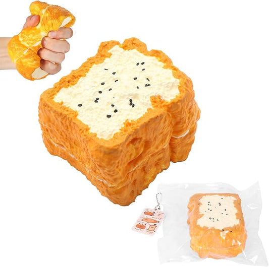 Squishy Toys, Taba Squishies Fidget Toys for Kids, Stress Balls for Adults, Sensory Toys for Autism, Squeeze Gifts, Anxiety Relief Party Favors for Girls & Boys (Double-Decker Toast)