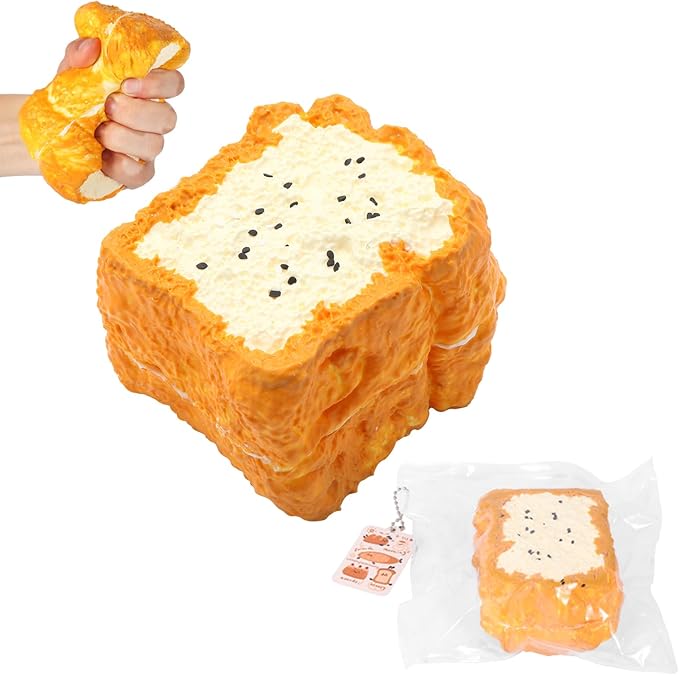 Squishy Toys, Taba Squishies Fidget Toys for Kids, Stress Balls for Adults, Sensory Toys for Autism, Squeeze Gifts, Anxiety Relief Party Favors for Girls & Boys (Double-Decker Toast)