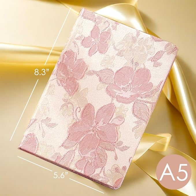 Pink Notebook, A5, Ruled Journal, Hardcover, Lay-flat, Embroidered Flower Journal, Beautiful Journal, Cute Notebooks for Women, Gift for Her, Writing Journal, Gratitude Journal, Peach Blossom