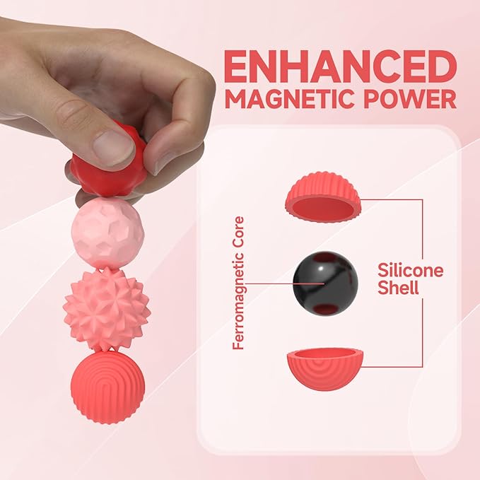 Silicone Magnetic Fidget Balls Toys, 8Pcs Attraction Textures Sensory Fidget Ball Toy with Silicone Shell for for Adults,Silent Desk Magnetic Stress Balls Fidget Toys, Stocking Stuffers for Teen Gifts