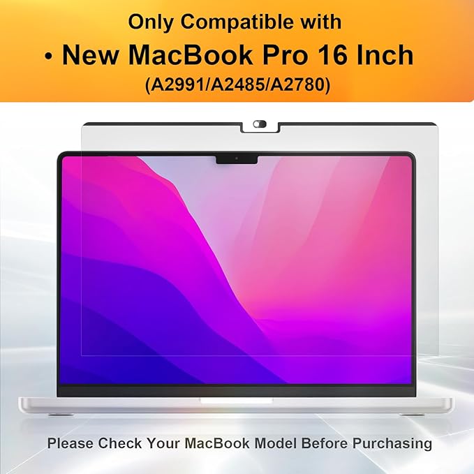 Privacy Screen MacBook Pro 16 Inch 2021-2024 (M1-M2-M3-M4,), Magnetic Removable Anti Blue Light Glare Filter Privacy Screen Protector
