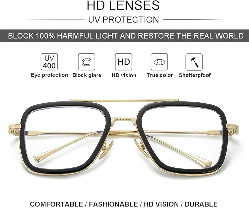 Tony Stark Style Blue Light Blocking Glasses for Men Women, Iron Man and Spider-Man Computer Gaming Glasses