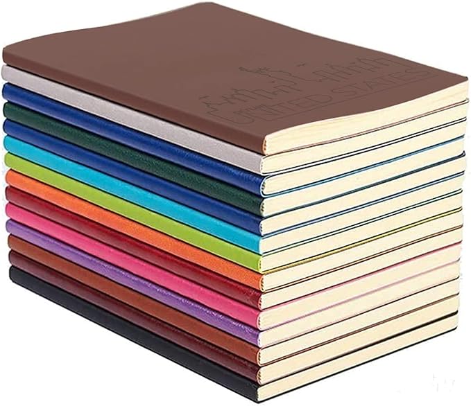 SINOBAND Colorful PU Leather Notebook, Travel Journal Set, Writing Diary Subject Notebooks Journals for Traveler, Kids, Students and Office, Lined Paper, 128 Pages, Pack of 4, Random Colors