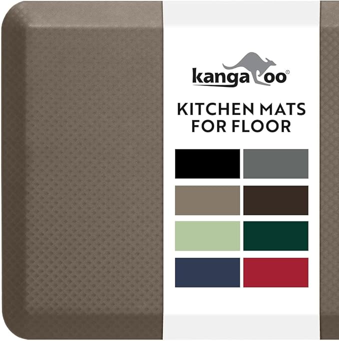 KANGAROO Thick Ergonomic Anti Fatigue Mats for Kitchen Floor, 70x24 Runner, Cushioned Standing Office Desk Mat, Waterproof Scratch Resistant Top, Supportive All Day Comfort Padded Foam Rug, Cappuccino