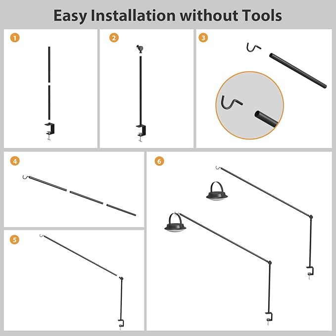 Dual-Power LED Desk Lamp with Clamp, Solar/USB Charging Desk Lamps with Metal Adjustable Swing Arm,Dimmable Eye-Caring Clip Lights with Removable Bulb for Dining/Home Office/Camping/RV Interior(Black)