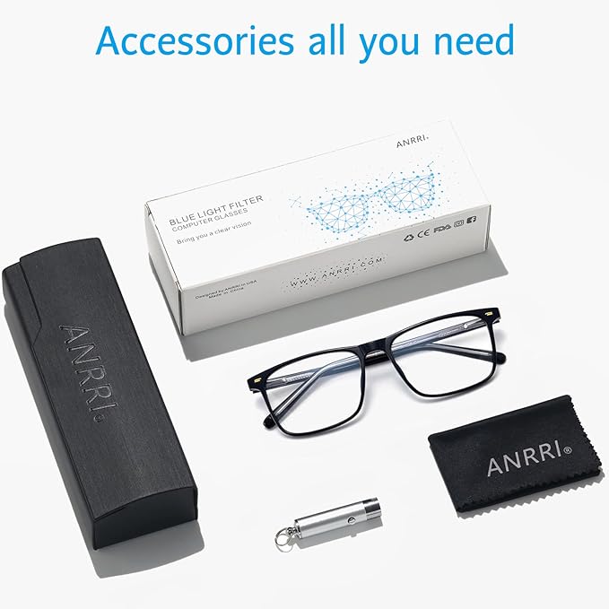 ANRRI Blue Light Glasses Men Anti Eyestrain Oversized Computer Gaming Eye Protection Square Glasses Women Black
