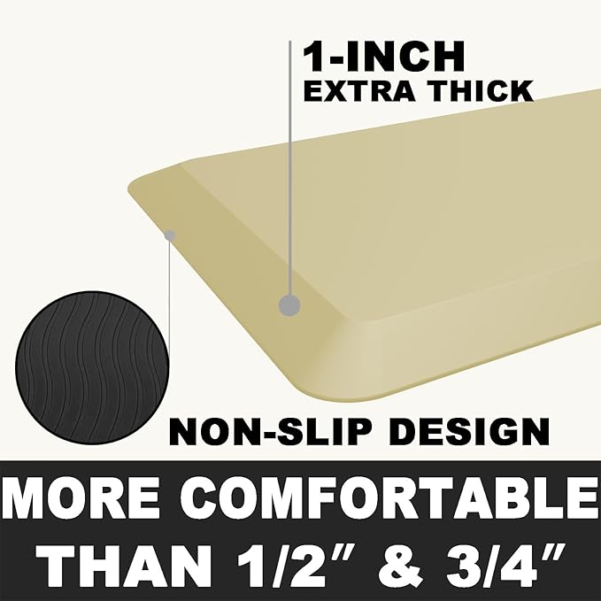 1" Extra Thick Anti Fatigue Floor Mat 70" L x 17" W,Kitchen Mat, Standing Desk Mat,140D Advanced PU Foam Ergonomic Comfort at Home, Office, Garage, Sink (Yellow)