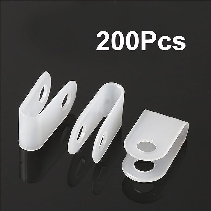 200 Pcs White Nylon R-Type Cable Clamp 3/8 Inch Cable Organizer Assortment Kit for Wire Management