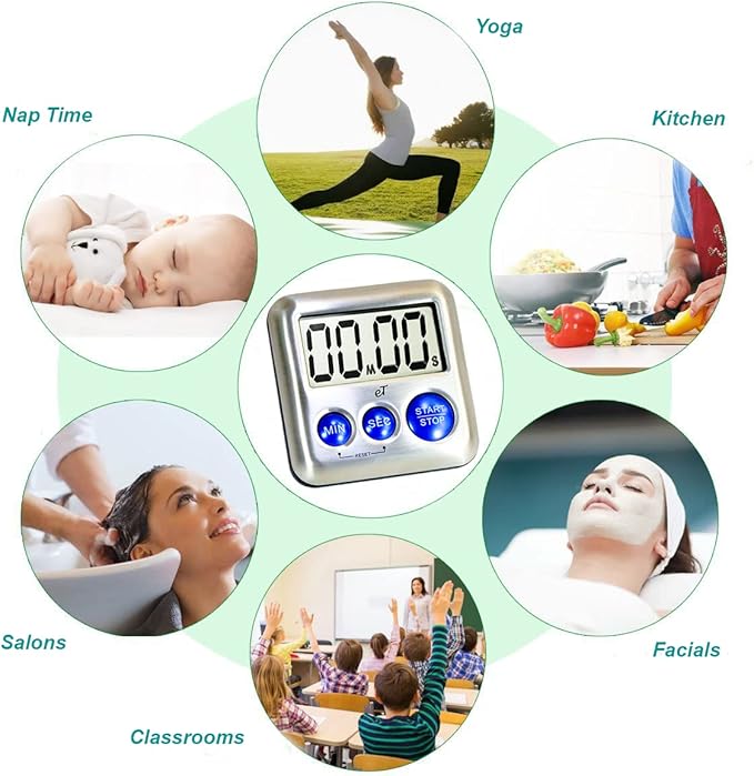 Elegant Digital Kitchen Timer Stainless Steel - Plumberry - Strong Magnetic Back - Kickstand - Loud Alarm - Large Display - Auto Memory - Auto Shut-Off - Model eT-24 (Plumberry) by eTradewinds