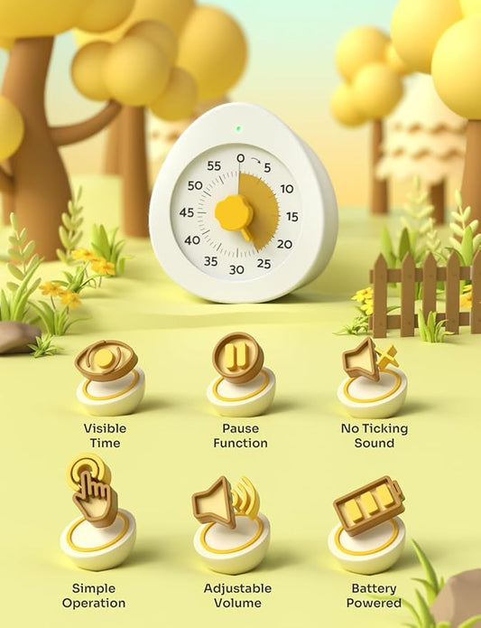 LIORQUE Visual Timer for Kids, 60-Minute Countdown Kitchen Timers for Cooking, Kids Timer with Silent Operation & Countdown Pause for Teaching Classroom Office