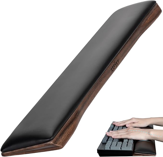 Keyboard Wrist Rest with Memory Foam Anti-Slip Rubber Base Ergonomic Wooden Wrist Rest for Mechanical Keyboard Durable and Easy to Clean for Gamer Staff (Dark Brown Wood)