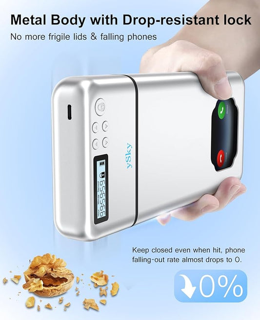 ySky Metal Phone Lock Box with Timer,Portable Timed Phone Lock Box for iPhone and Android Phones, Self-Control Timer Phone Locker to Help Kids,Students, Adults Focus Back, Phone Jail Box