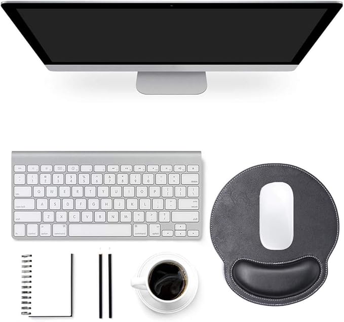 Mouse Pad Leather Wrist Rest Support, Ergonomic Memory Foam Mouse Wrist Rest Pad with Non Slip Rubber Base, Durable, Comfortable Mousepad for Computer Pain Relief at Home, Office, Work Travel, Black