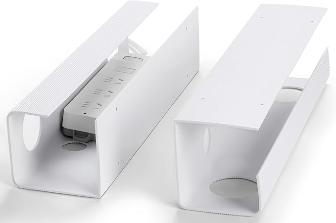 ZhiYo 2 Pack Large Capacity Cable Management Tray, Under Desk Cable Tray 31.5in(2X L15.7in), PVC Standing Desk Cord Management Ideas, Cable Organizer for Office and Home - White