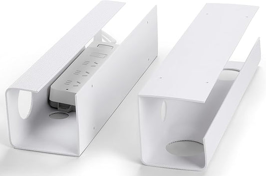 ZhiYo 2 Pack Large Capacity Cable Management Tray, Under Desk Cable Tray 31.5in(2X L15.7in), PVC Standing Desk Cord Management Ideas, Cable Organizer for Office and Home - White